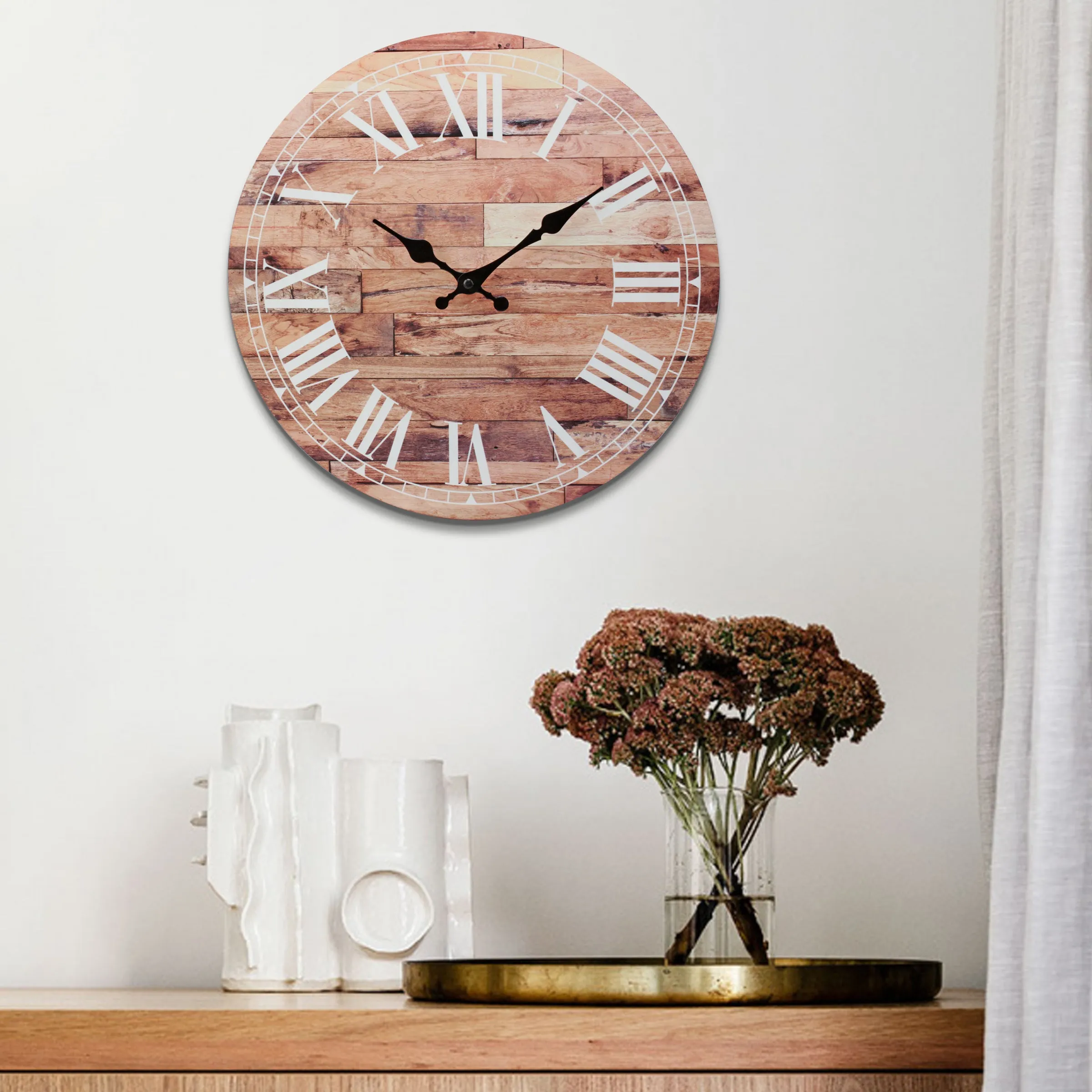 14” Roman Numeral Wooden MDF Wall Clock