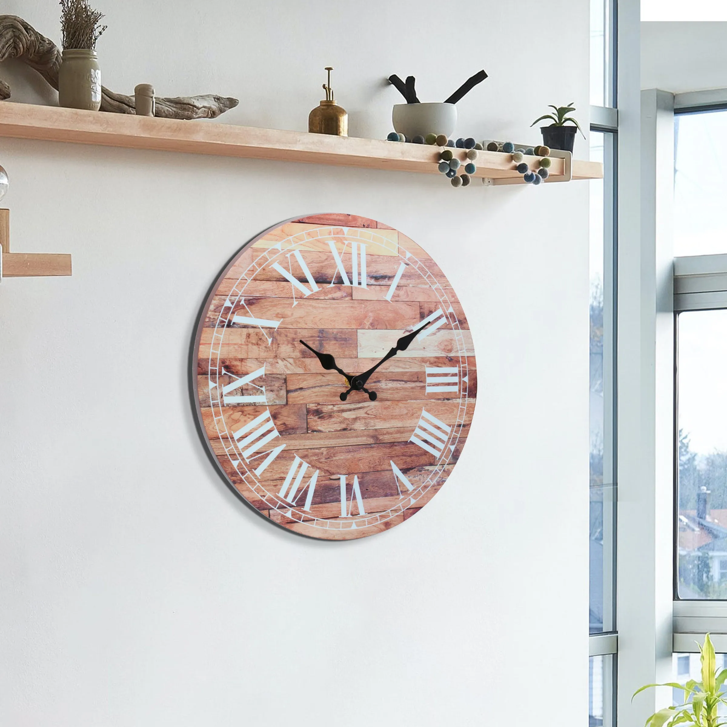 14” Roman Numeral Wooden MDF Wall Clock