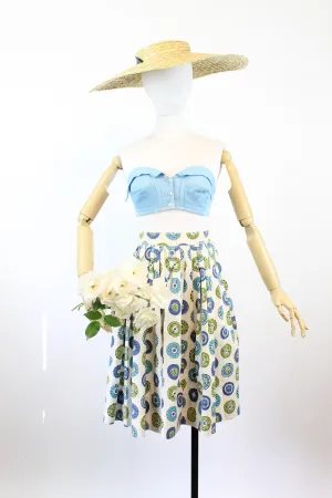 1950s CLOCK print novelty cotton skirt xxs | new spring