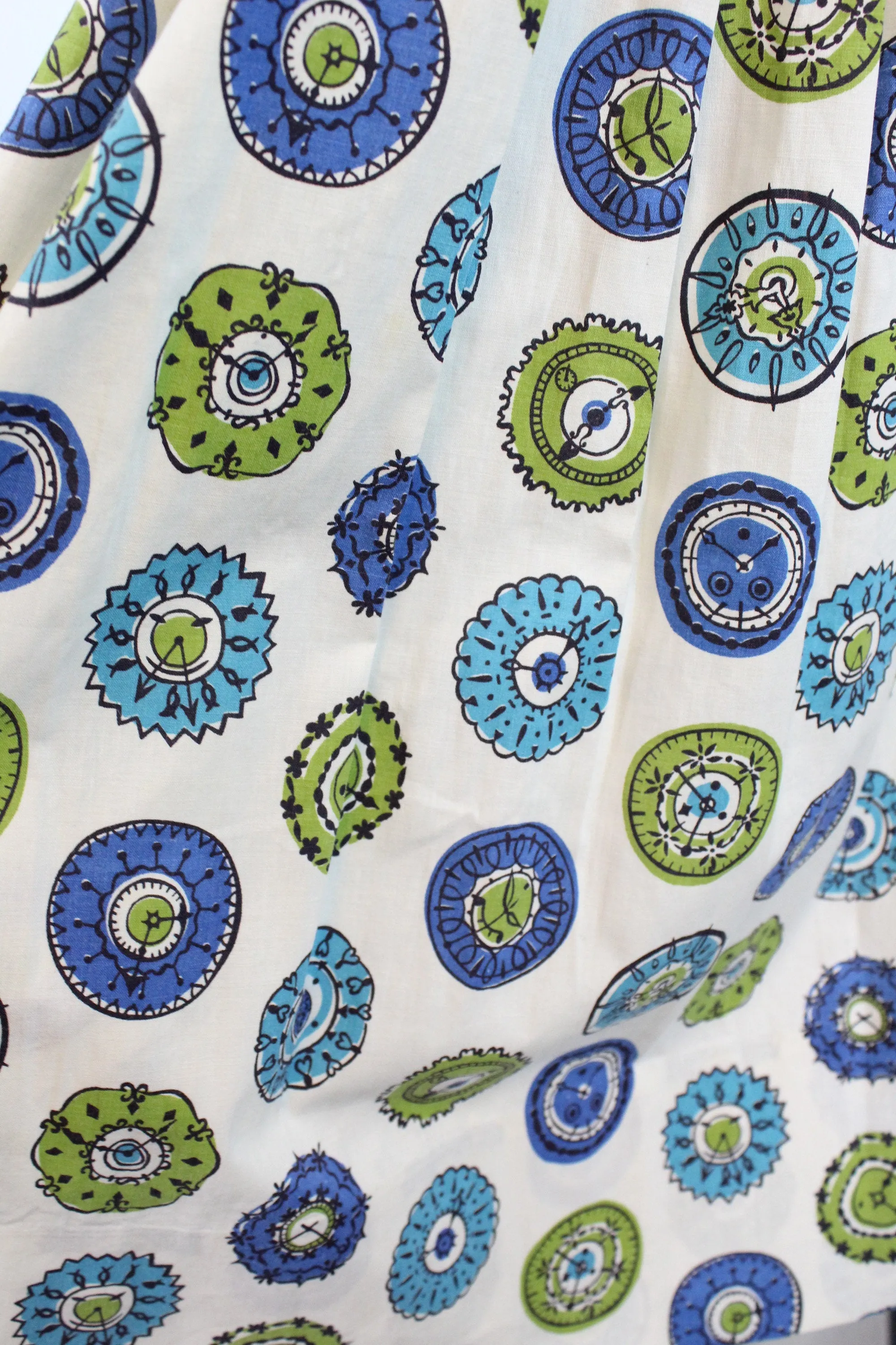 1950s CLOCK print novelty cotton skirt xxs | new spring