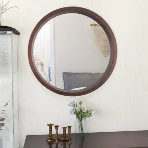 24" Round Modern Mirror with Wood Frame Decoration for Bathroom Living Room Bedroom