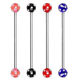316L Surgical Steel Industrial Barbell with UV Acrylic Multi Gemmed Ball by Fashion Hut Jewelry