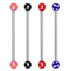 316L Surgical Steel Industrial Barbell with UV Acrylic Multi Gemmed Ball by Fashion Hut Jewelry