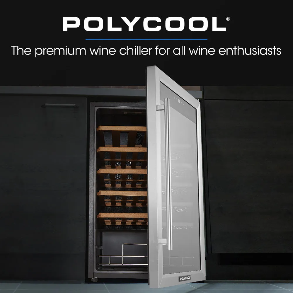34 Bottle Wine Bar Fridge, Under Bench | Glass Door w/ Stainless Steel Frame - Sliding Shelves, Silver