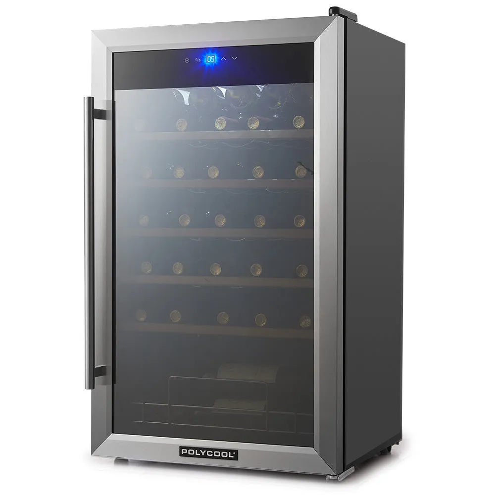 34 Bottle Wine Bar Fridge, Under Bench | Glass Door w/ Stainless Steel Frame - Sliding Shelves, Silver