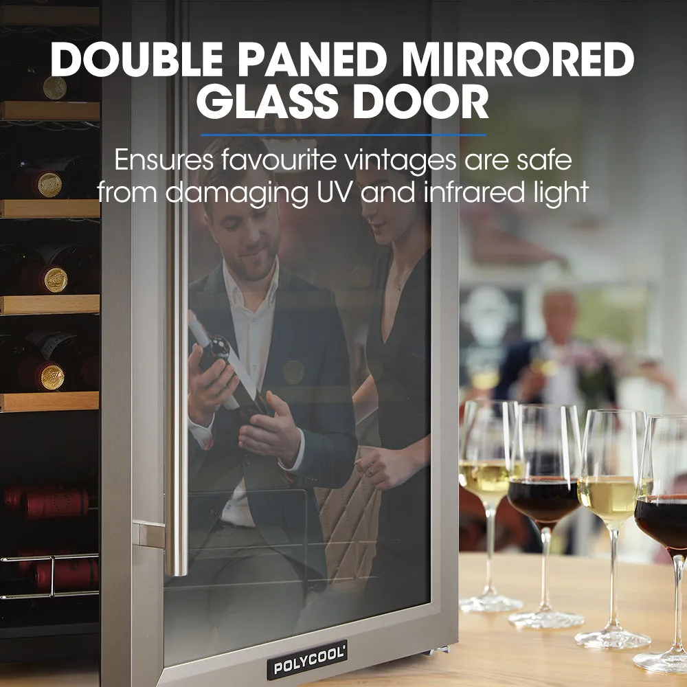 34 Bottle Wine Bar Fridge, Under Bench | Glass Door w/ Stainless Steel Frame - Sliding Shelves, Silver