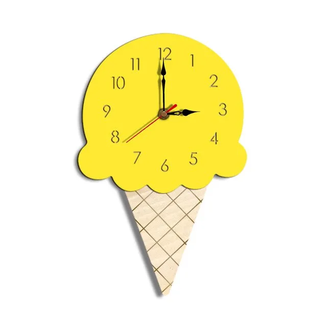 3d Wall Clock Wood Cartoon for Living Room Kids Children Rooms Acrylic Ice Cream Modern Design Clocks for Home Decor