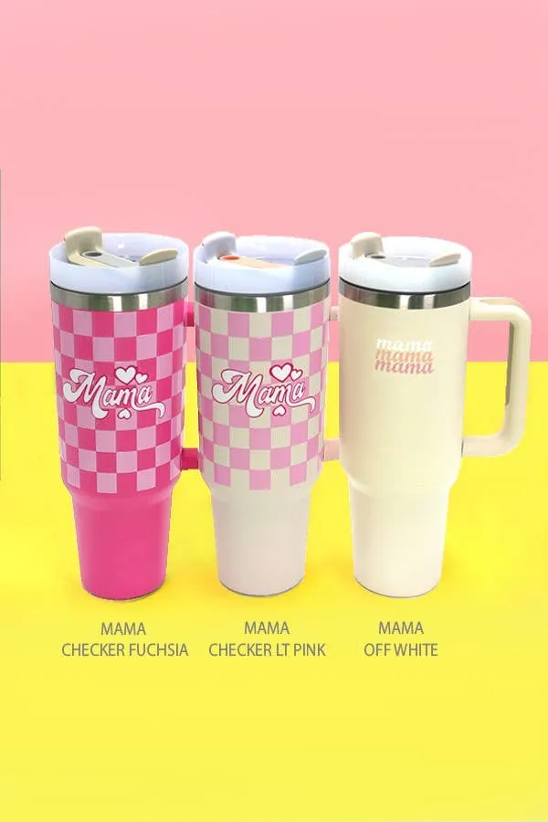 40oz STAINLESS STEEL TUMBLER ALL STYLES | TB40OZ: MAMA CHECKER FUCHSIA