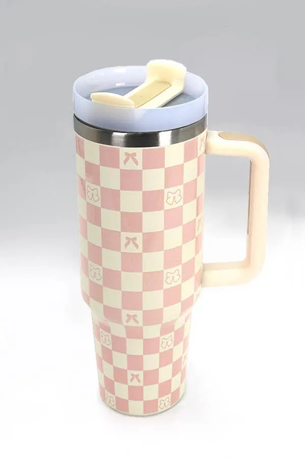 40oz STAINLESS STEEL TUMBLER ALL STYLES | TB40OZ: MAMA CHECKER FUCHSIA