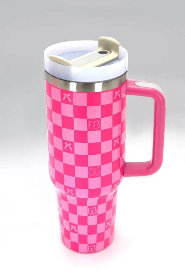 40oz STAINLESS STEEL TUMBLER ALL STYLES | TB40OZ: MAMA CHECKER FUCHSIA