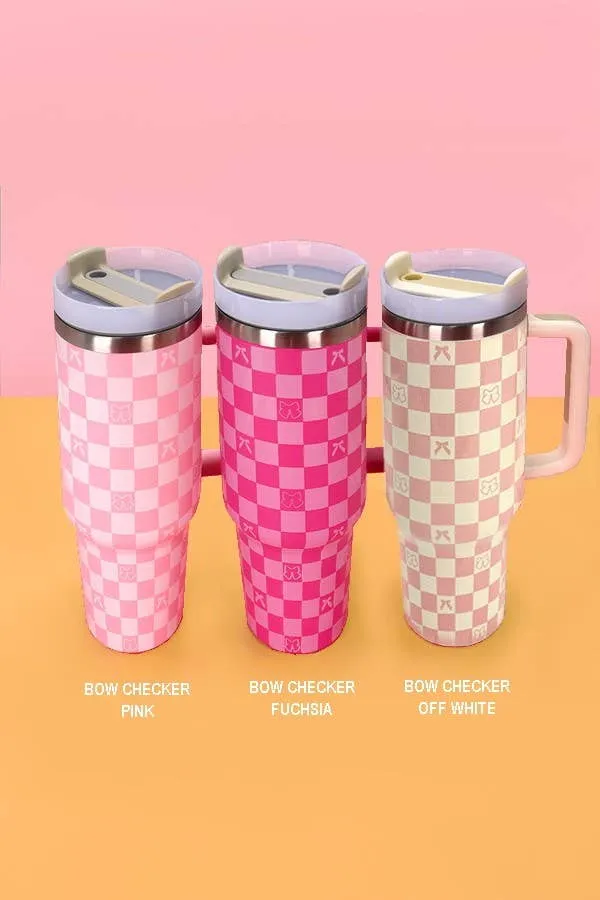 40oz STAINLESS STEEL TUMBLER ALL STYLES | TB40OZ: MAMA CHECKER FUCHSIA