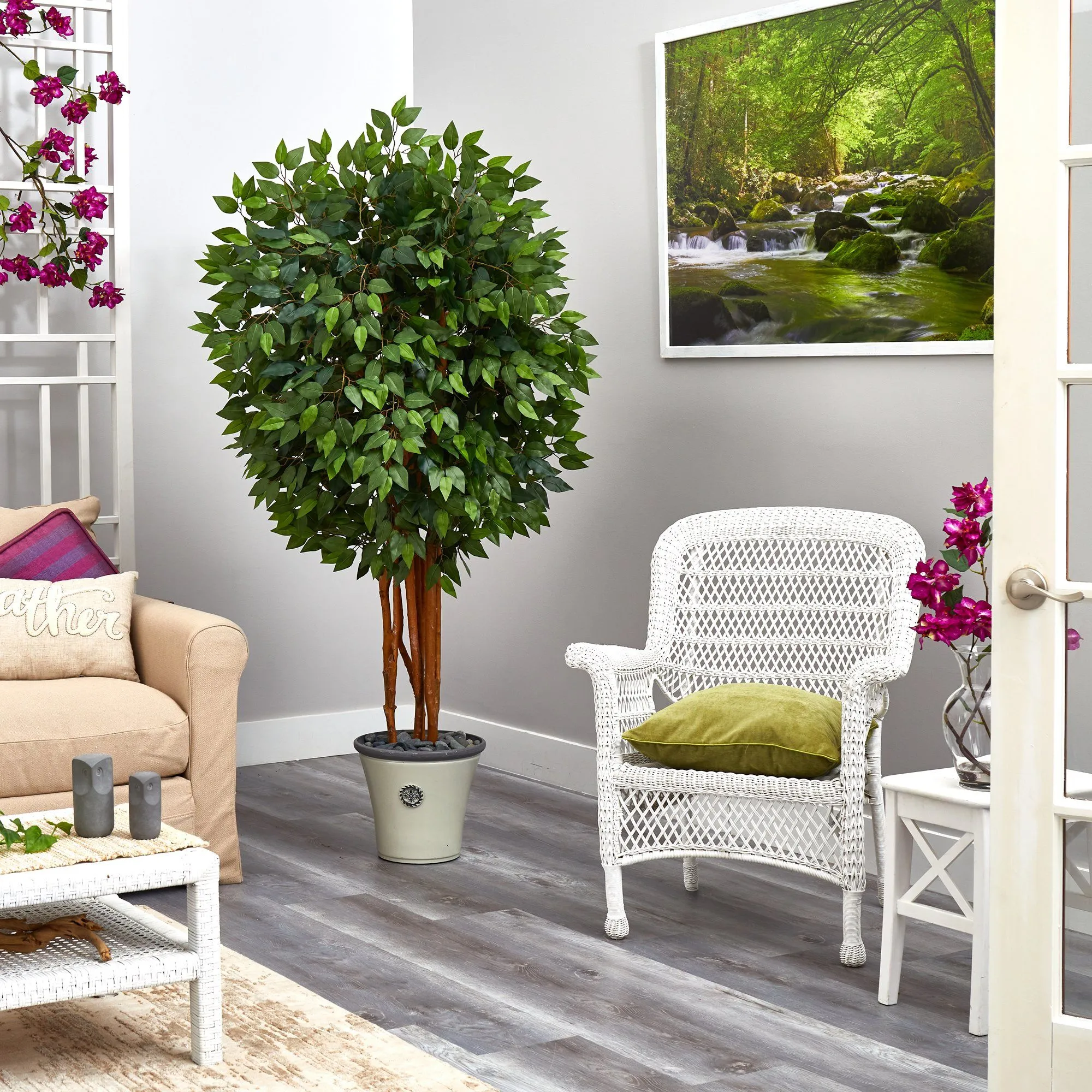 5.5’ Artificial Super Deluxe Ficus Tree in Decorative Planter