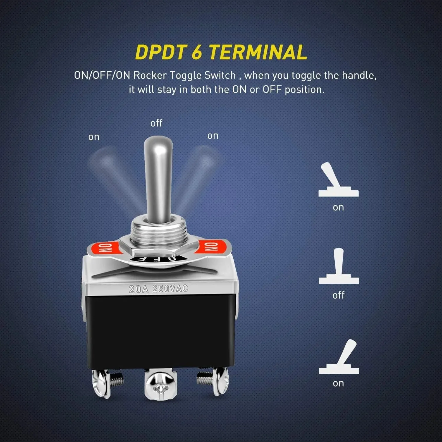 5Pack 6Pin ON-OFF-ON DPDT Toggle Switch