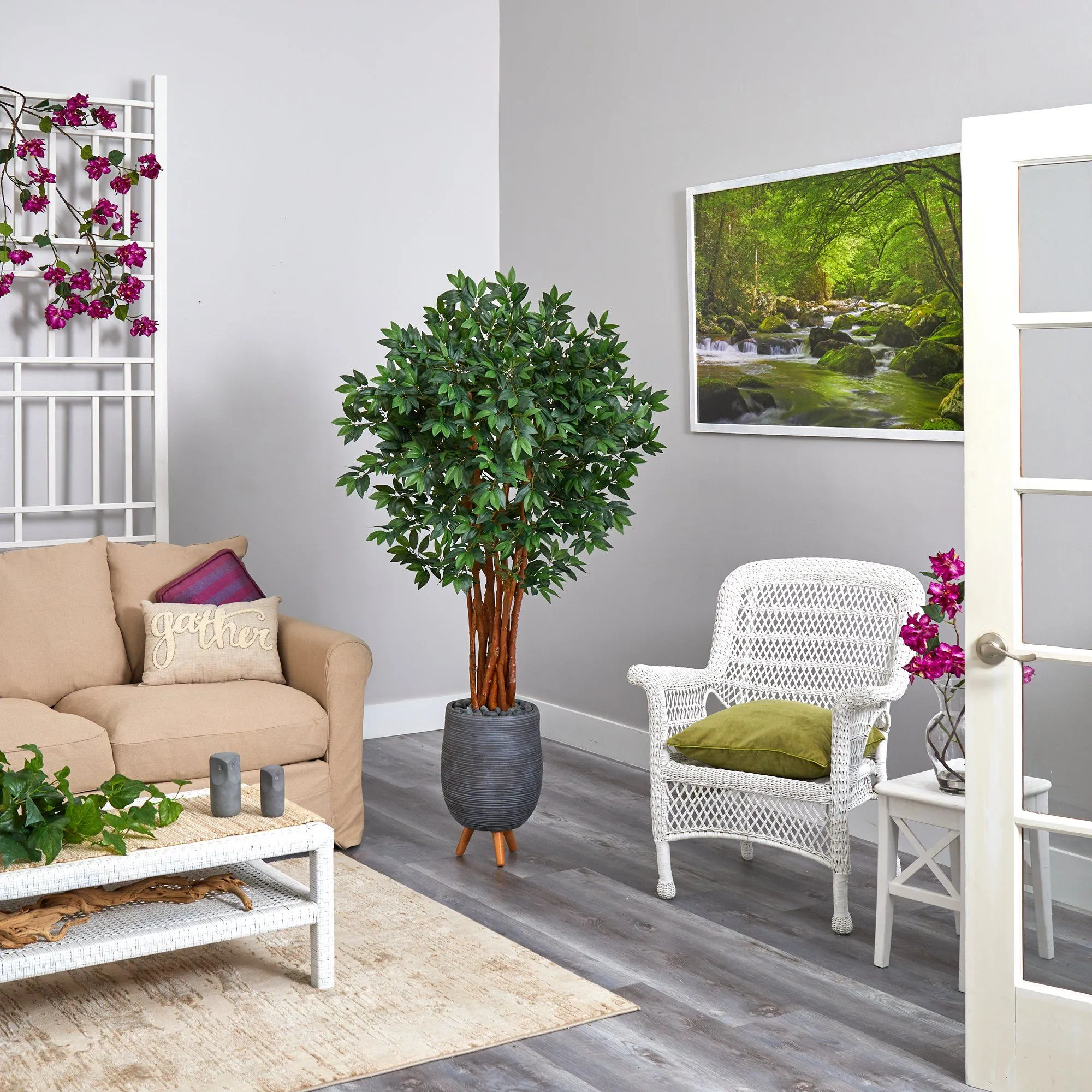 6’ Lychee Artificial Tree in Gray Planter with Stand