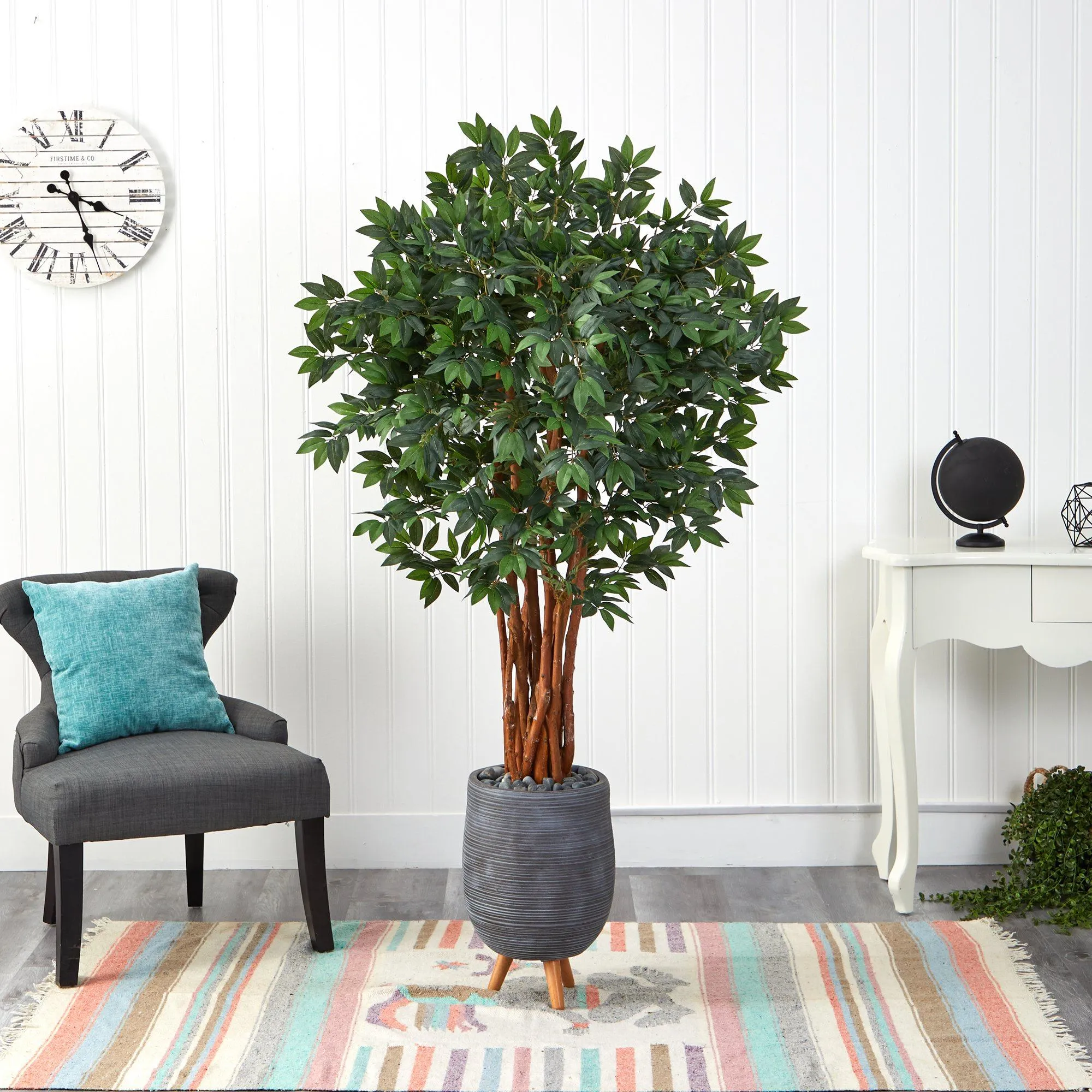 6’ Lychee Artificial Tree in Gray Planter with Stand