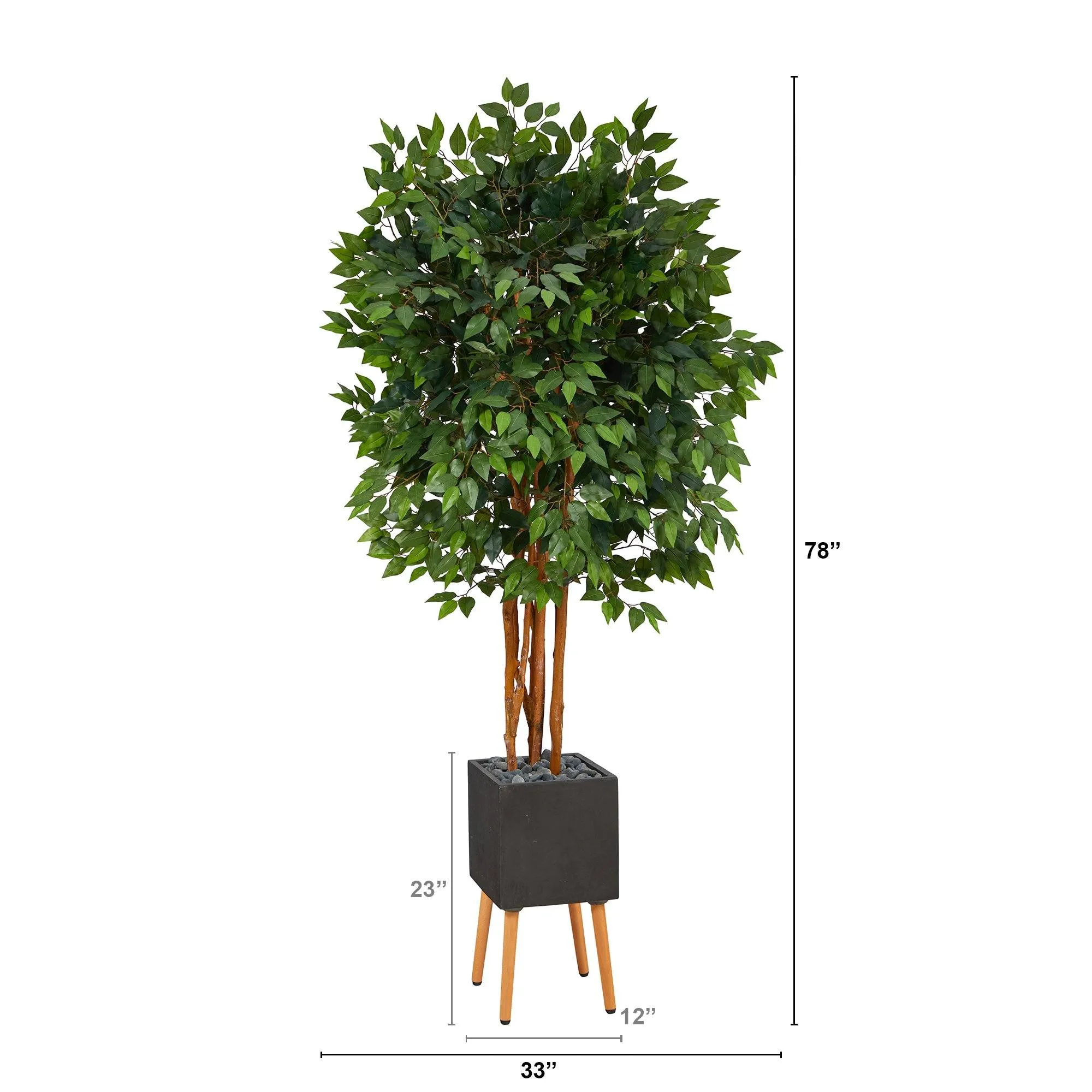 6.5’ Super Deluxe Ficus Artificial Tree in Black Planter with Stand
