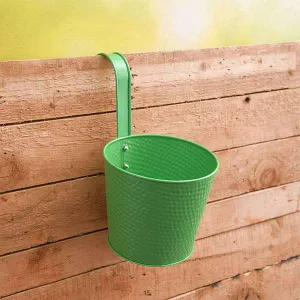 7 inch (18 cm) Dot Embossed Railing Round Metal Planter (Green) (set of 3)