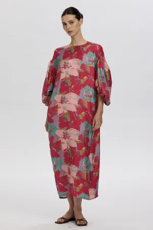 Amber Multicolor Artistic Floral Silk Dress