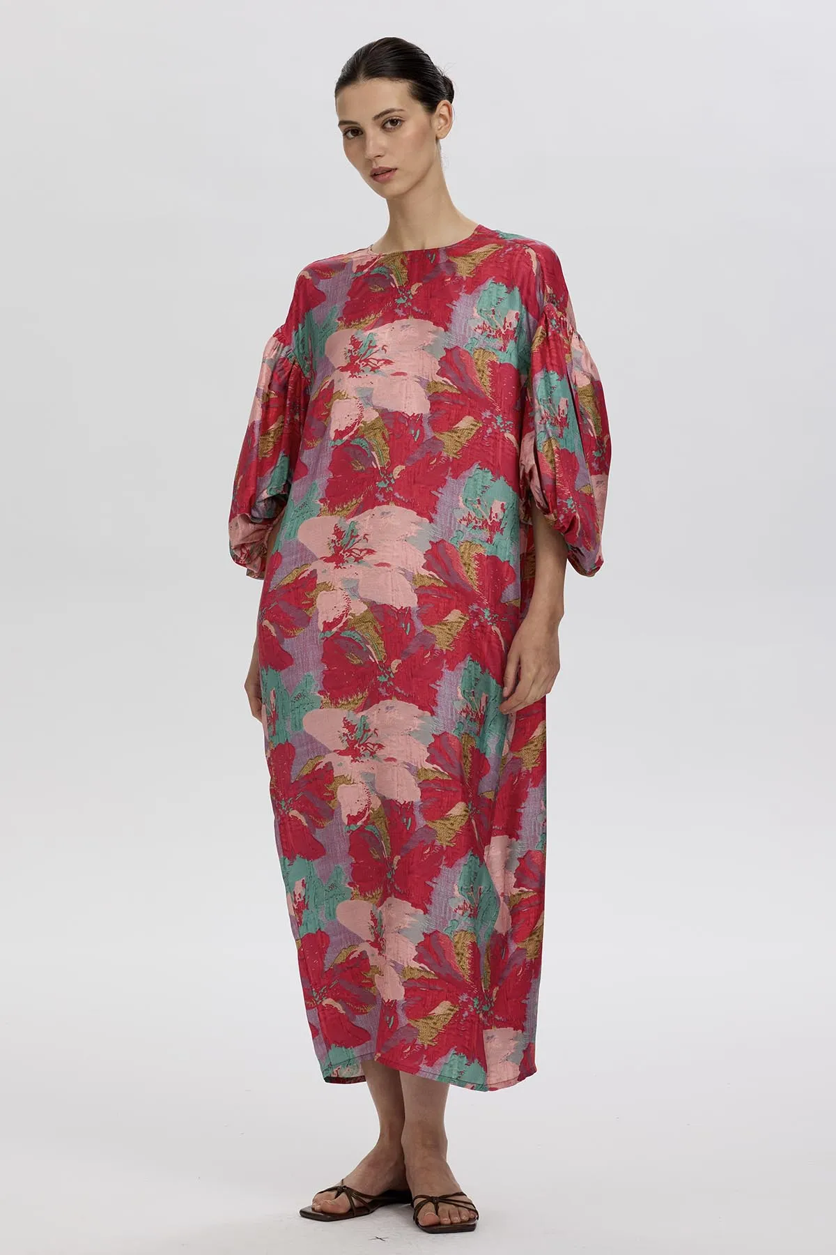 Amber Multicolor Artistic Floral Silk Dress