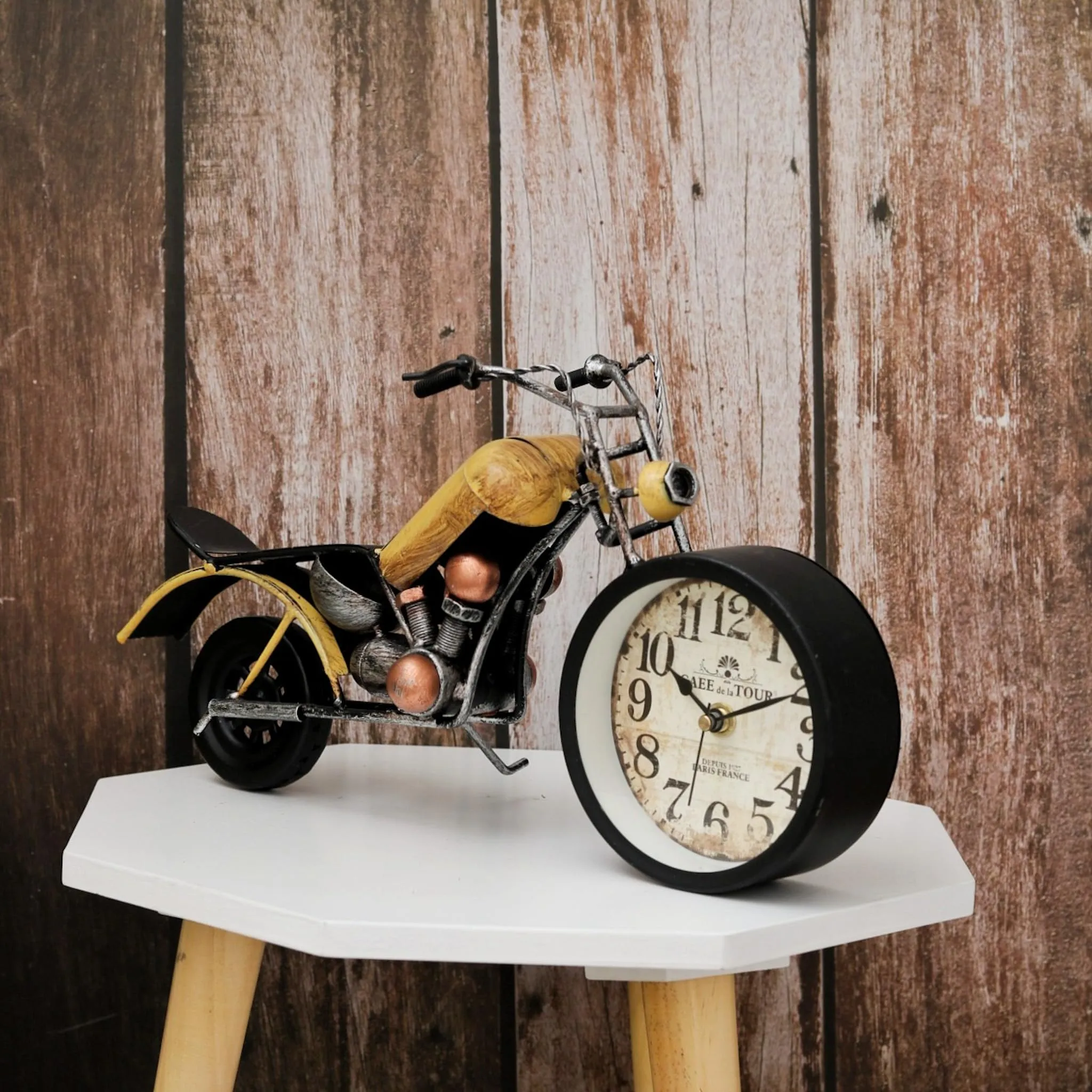 Antique Bike Design Table Clock- Yellow