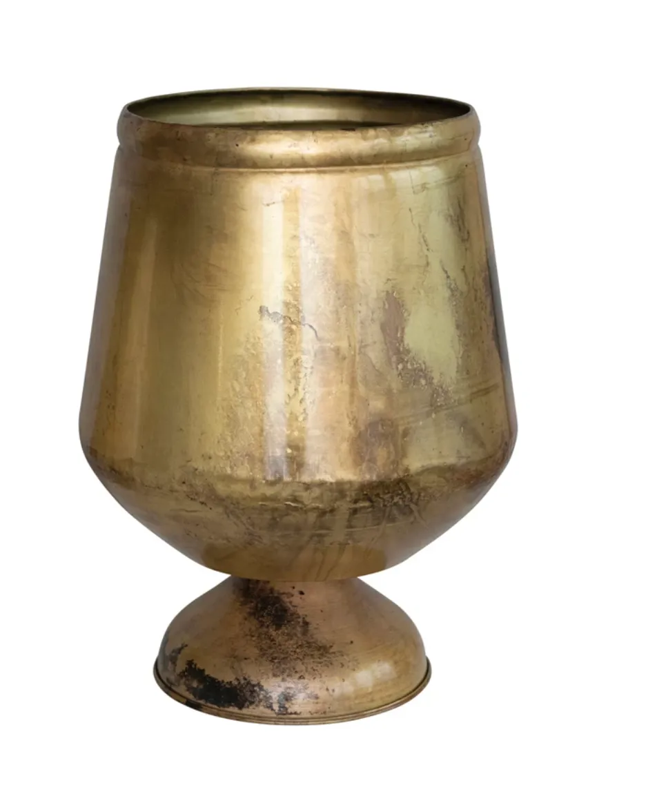 Antique Brass Metal Footed Planter, two sizes