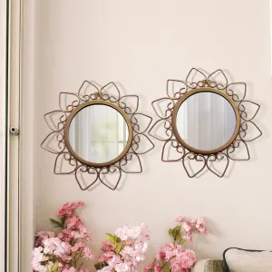 ARTrends®-Metal Decorative Mirror Wall Mounted Hanging Mirror Metal Golden Rose Design Modern Art Mirror for Home Décor (Gold)