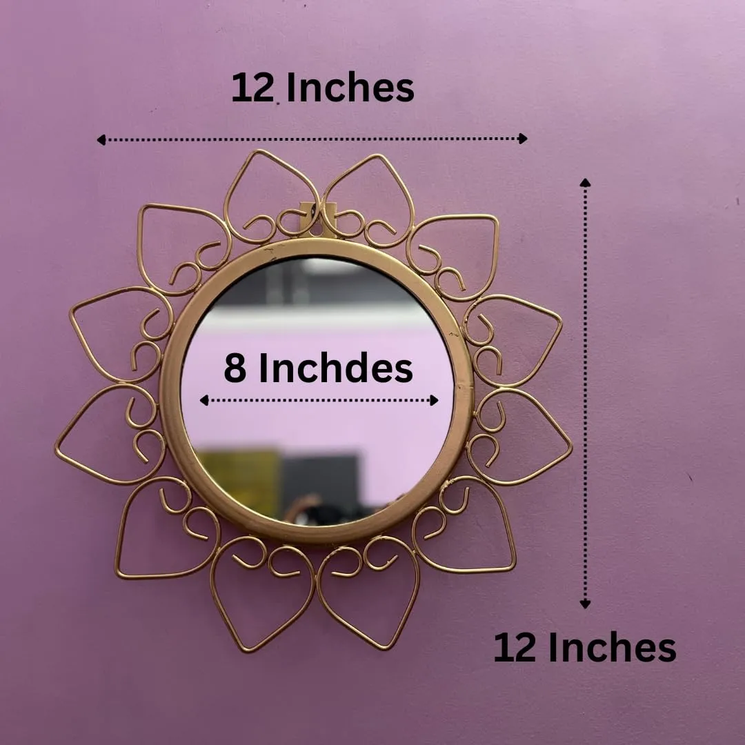 ARTrends®-Metal Decorative Mirror Wall Mounted Hanging Mirror Metal Golden Rose Design Modern Art Mirror for Home Décor (Gold)