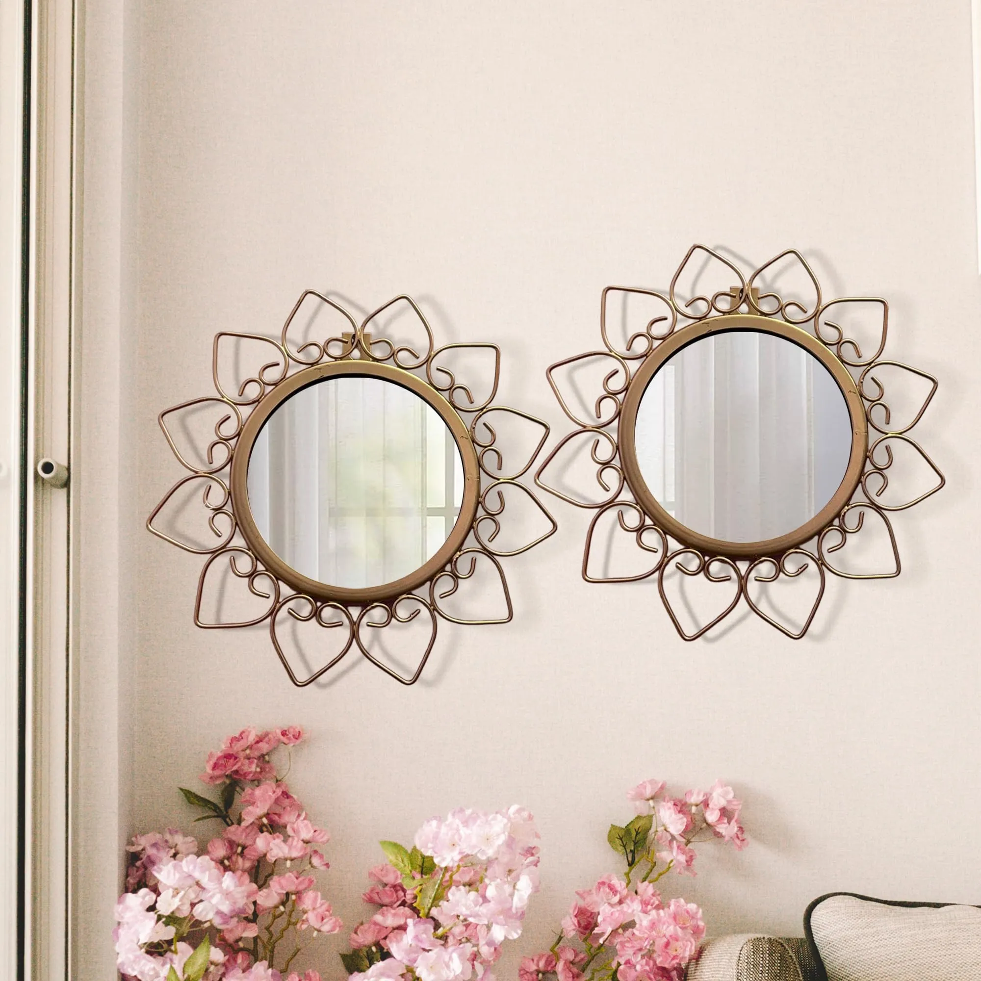 ARTrends®-Metal Decorative Mirror Wall Mounted Hanging Mirror Metal Golden Rose Design Modern Art Mirror for Home Décor (Gold)