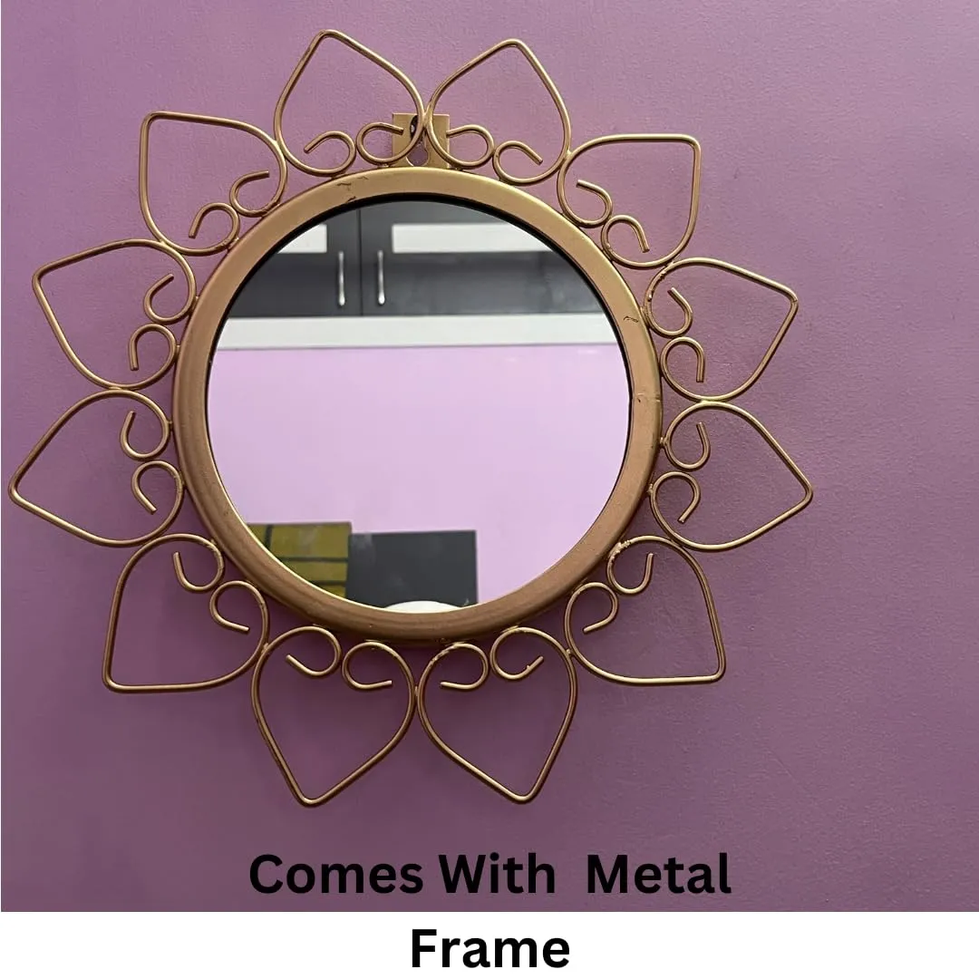 ARTrends®-Metal Decorative Mirror Wall Mounted Hanging Mirror Metal Golden Rose Design Modern Art Mirror for Home Décor (Gold)
