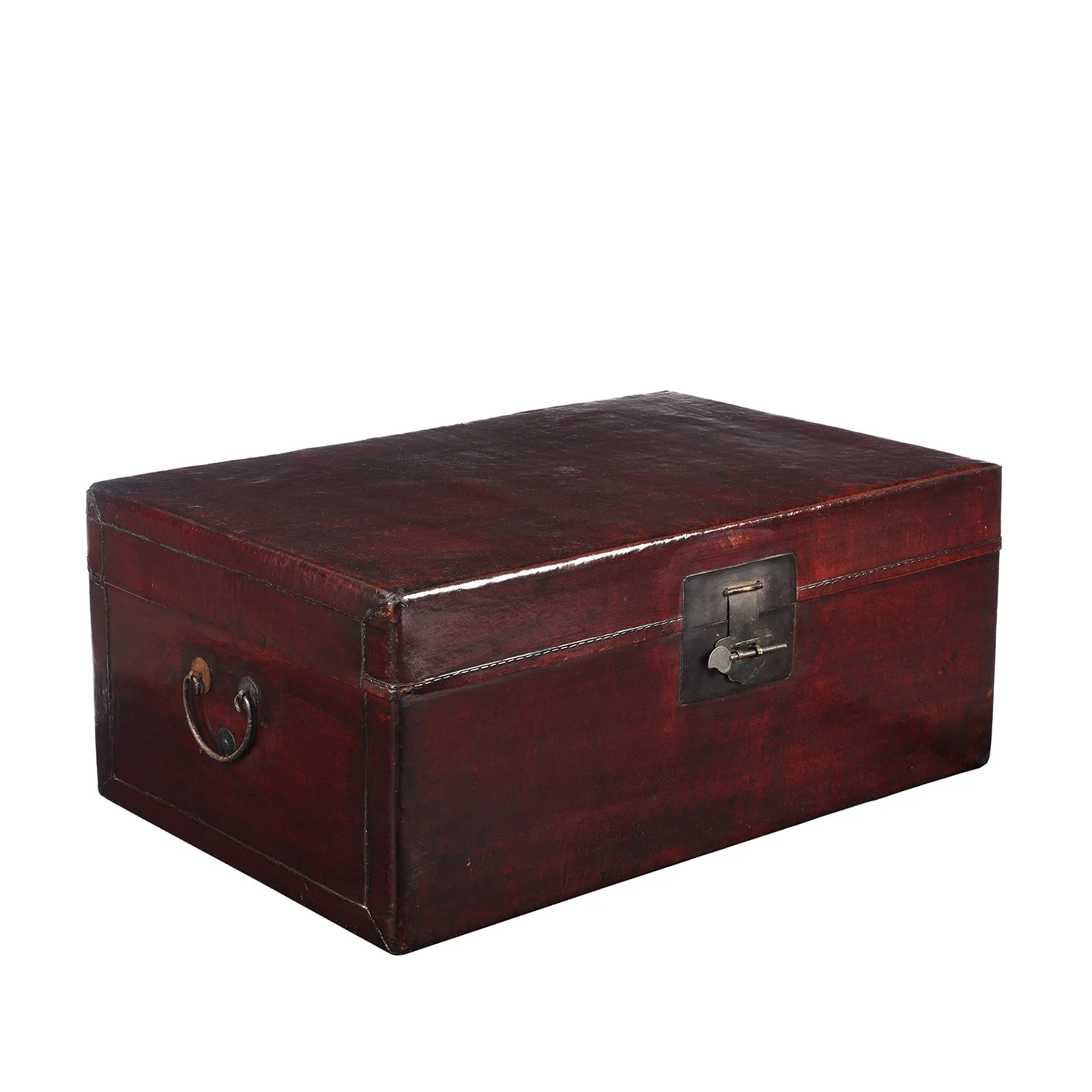 Aubergine Leather Trunk from Shanghai - Circa 1920