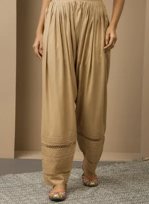 Beige Salwar with Bottom Hem with Lace work