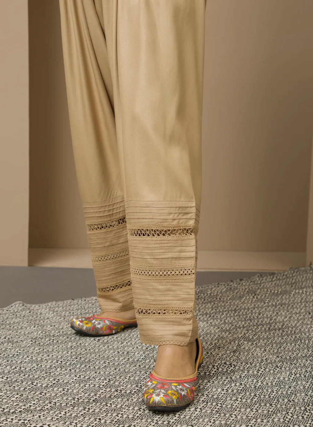 Beige Salwar with Bottom Hem with Lace work