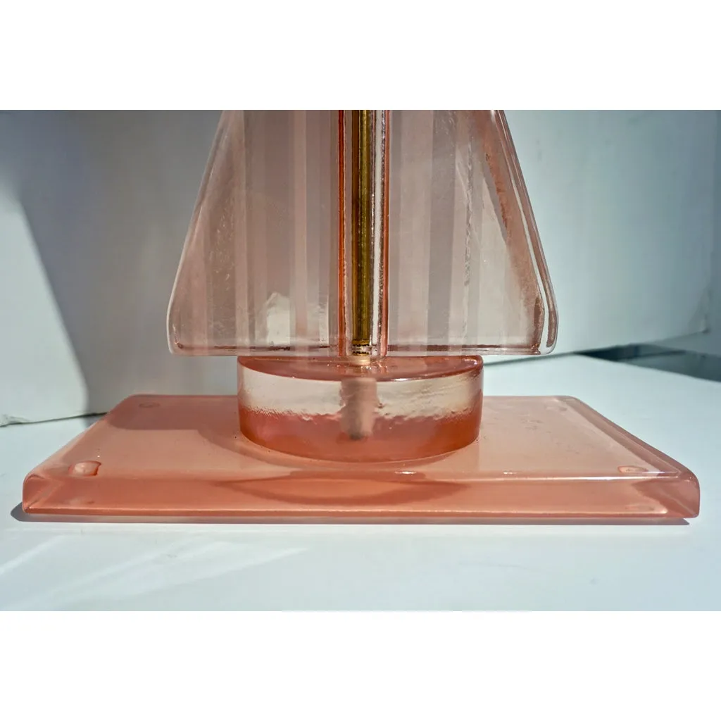 Bespoke Italian Post Modern Rose Pink Murano Glass Geometric Couture Table Lamp