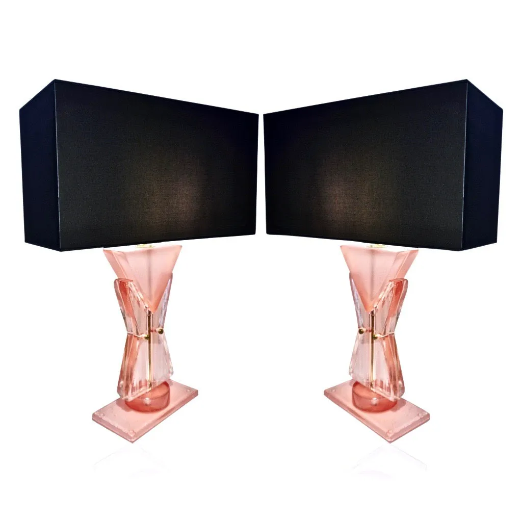 Bespoke Italian Post Modern Rose Pink Murano Glass Geometric Couture Table Lamp
