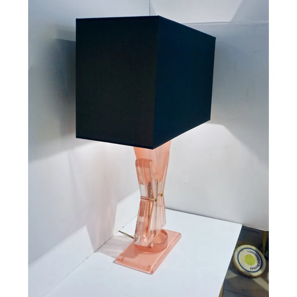 Bespoke Italian Post Modern Rose Pink Murano Glass Geometric Couture Table Lamp