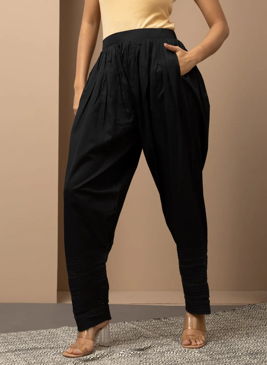 Black Salwar with Bottom Hem with Lace work