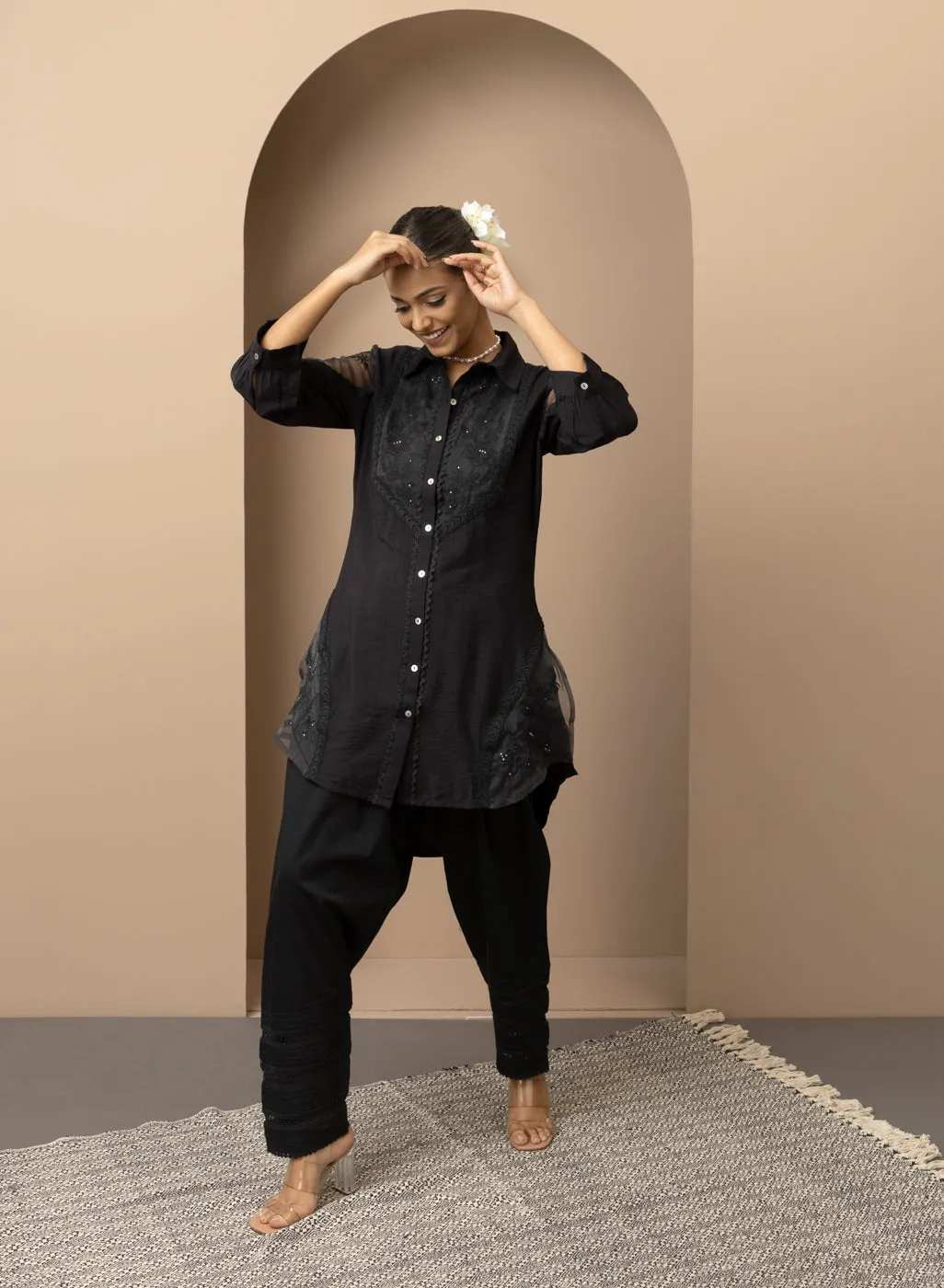 Black Salwar with Bottom Hem with Lace work