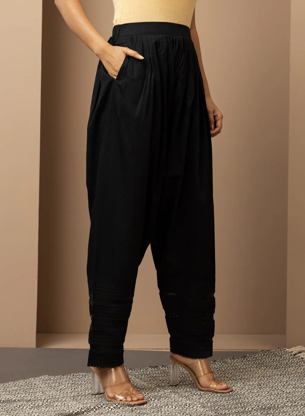 Black Salwar with Bottom Hem with Lace work