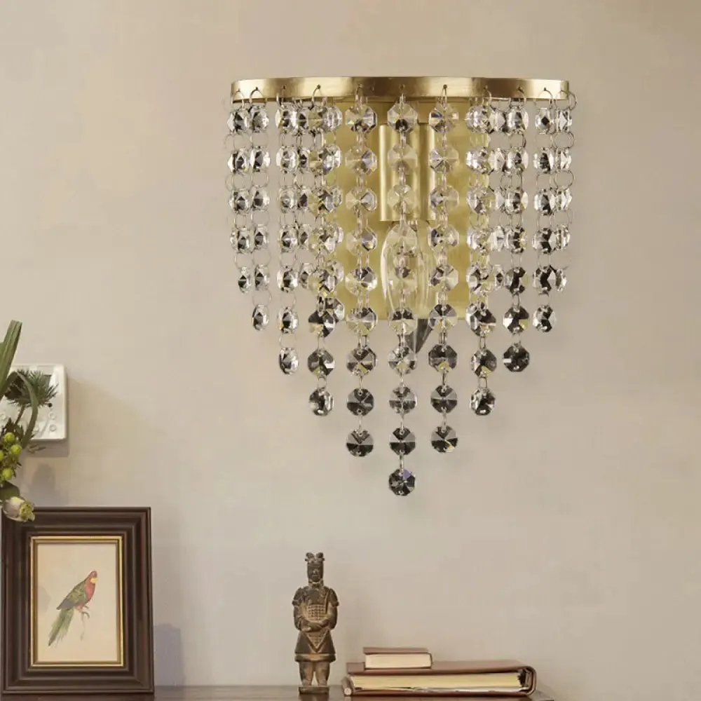 Brass-Toned Tapered Wall Sconce with Crystal Chain - Minimalist 1-Light Mounted Fixture