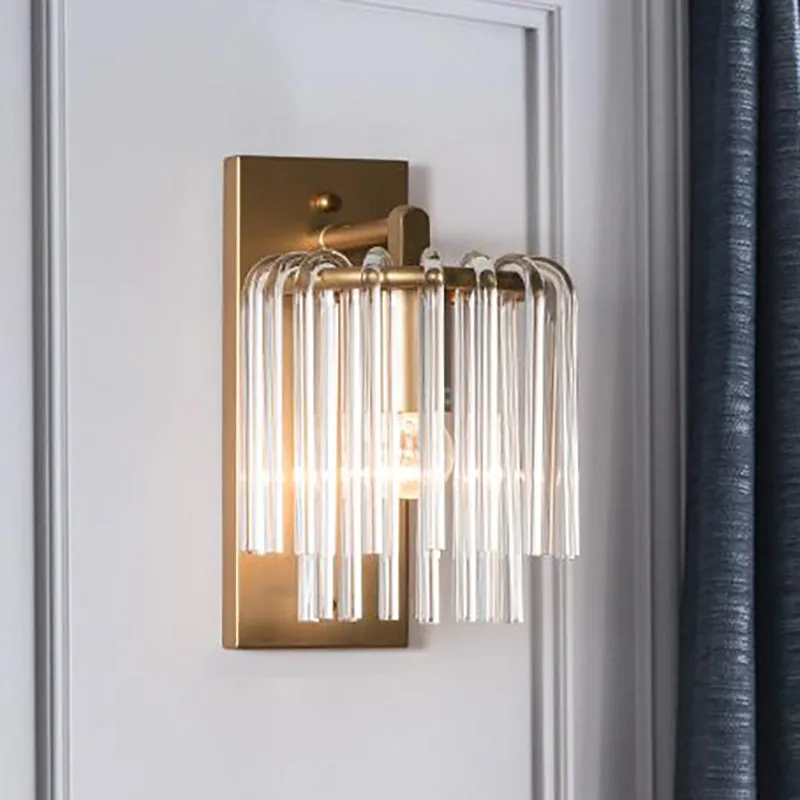 Brass Wall Sconce with Crystal Rod Shade - Modern & Chic Design