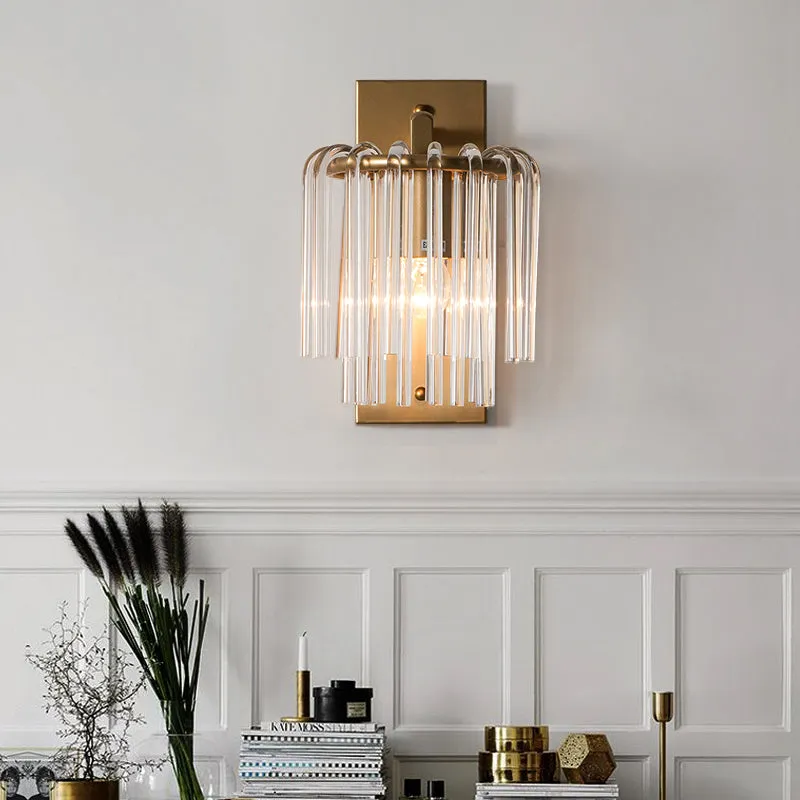 Brass Wall Sconce with Crystal Rod Shade - Modern & Chic Design