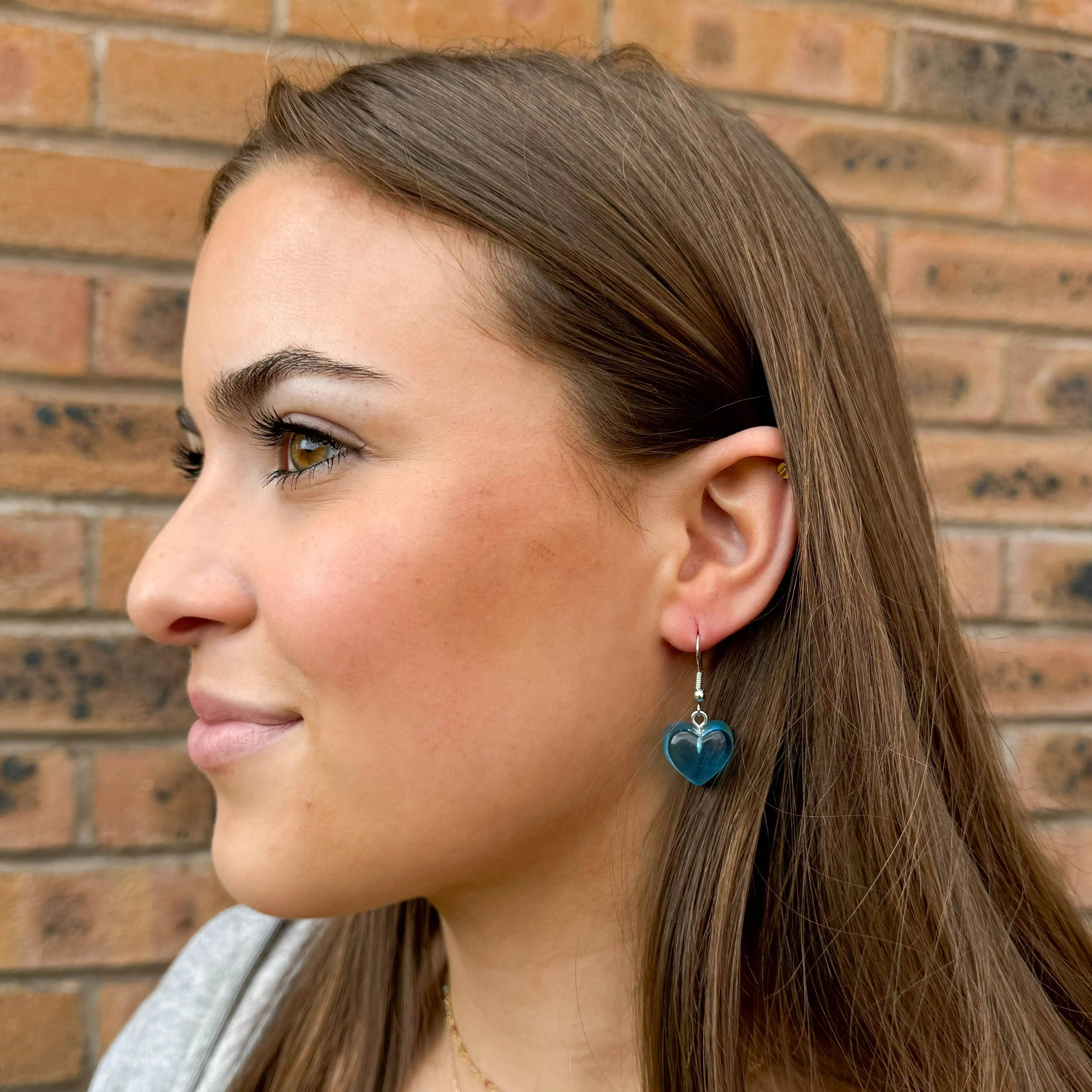 Bright Blue Resin Heart Charm Earrings