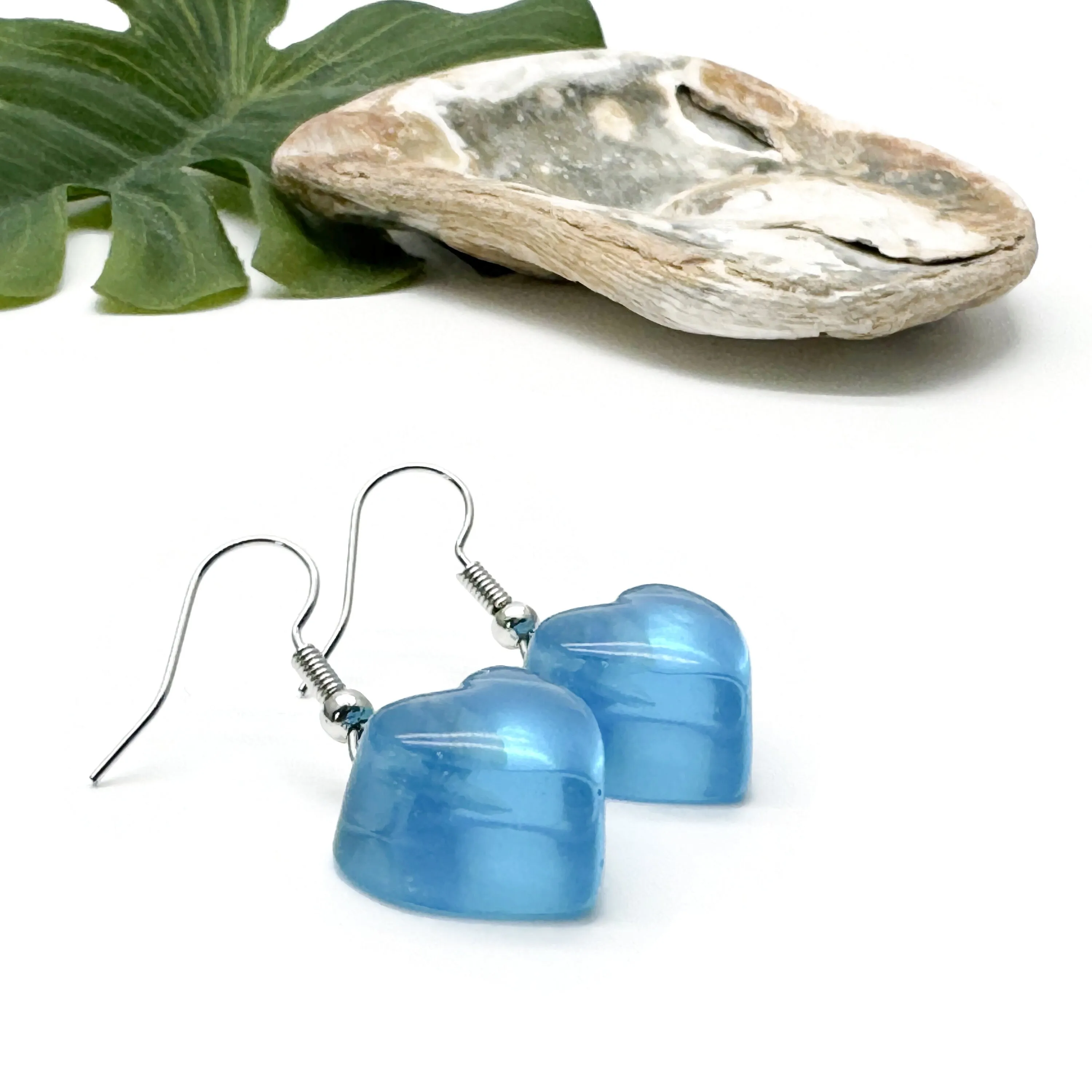 Bright Blue Resin Heart Charm Earrings