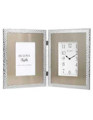 Bulova Cobblestone Silver-Tone Hammered Picture Frame Clock - 4 x 6 Photo