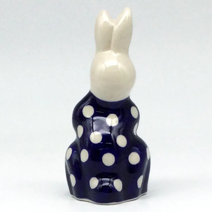 Bunny Holding Easter Egg-Miniature in White Polka-Dot
