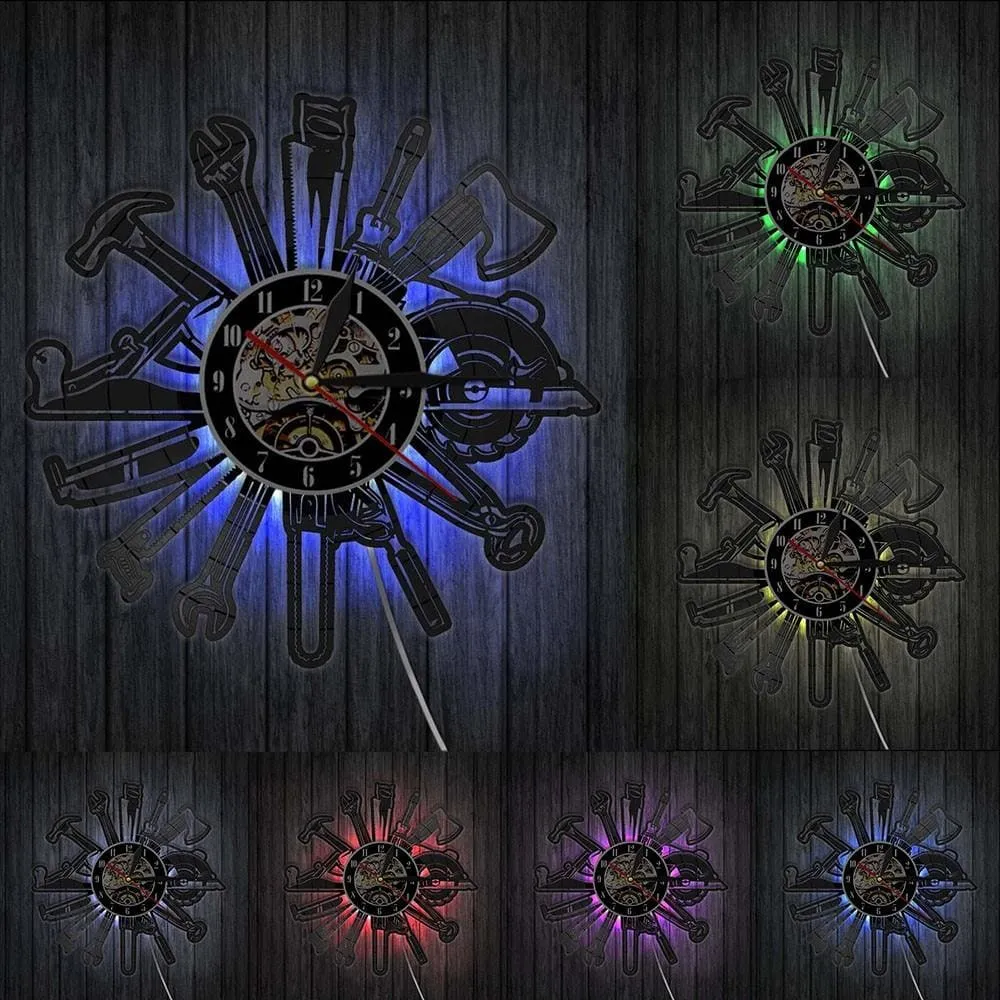 Car Garage Tools Vinyl Record Led Vinyl Record Wall Clock Mechanic Service Car
