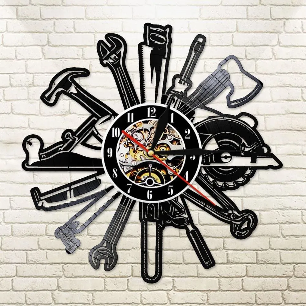 Car Garage Tools Vinyl Record Led Vinyl Record Wall Clock Mechanic Service Car