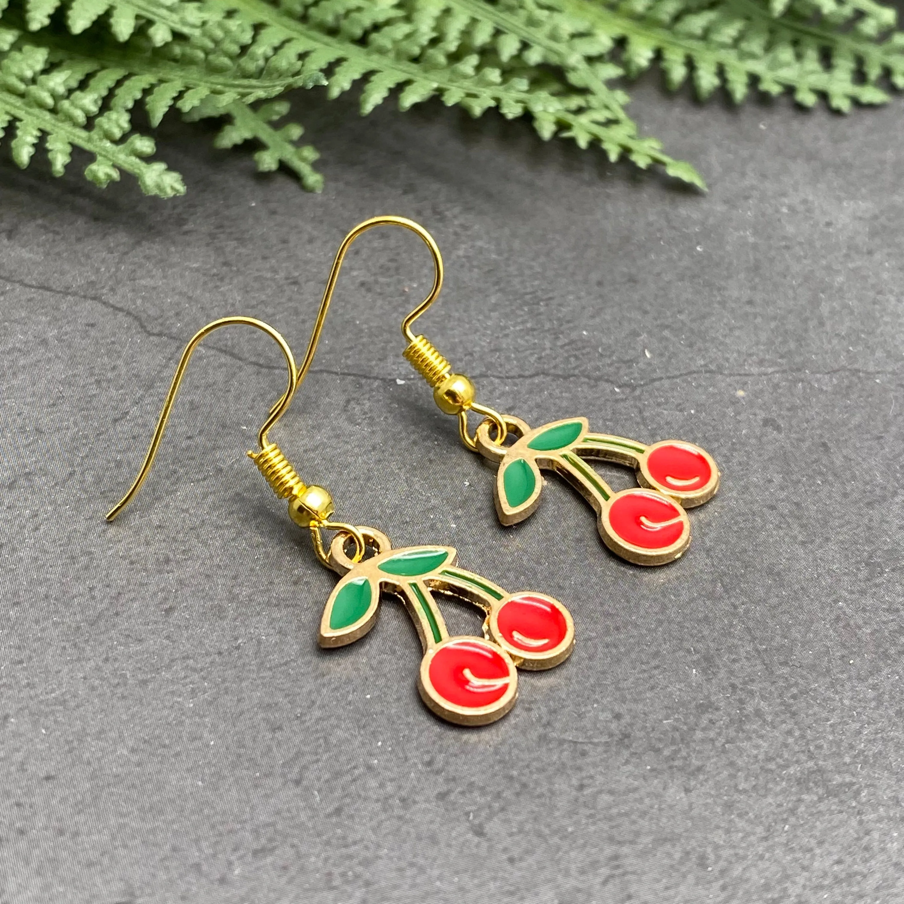Cherry Enamel Charm Earrings