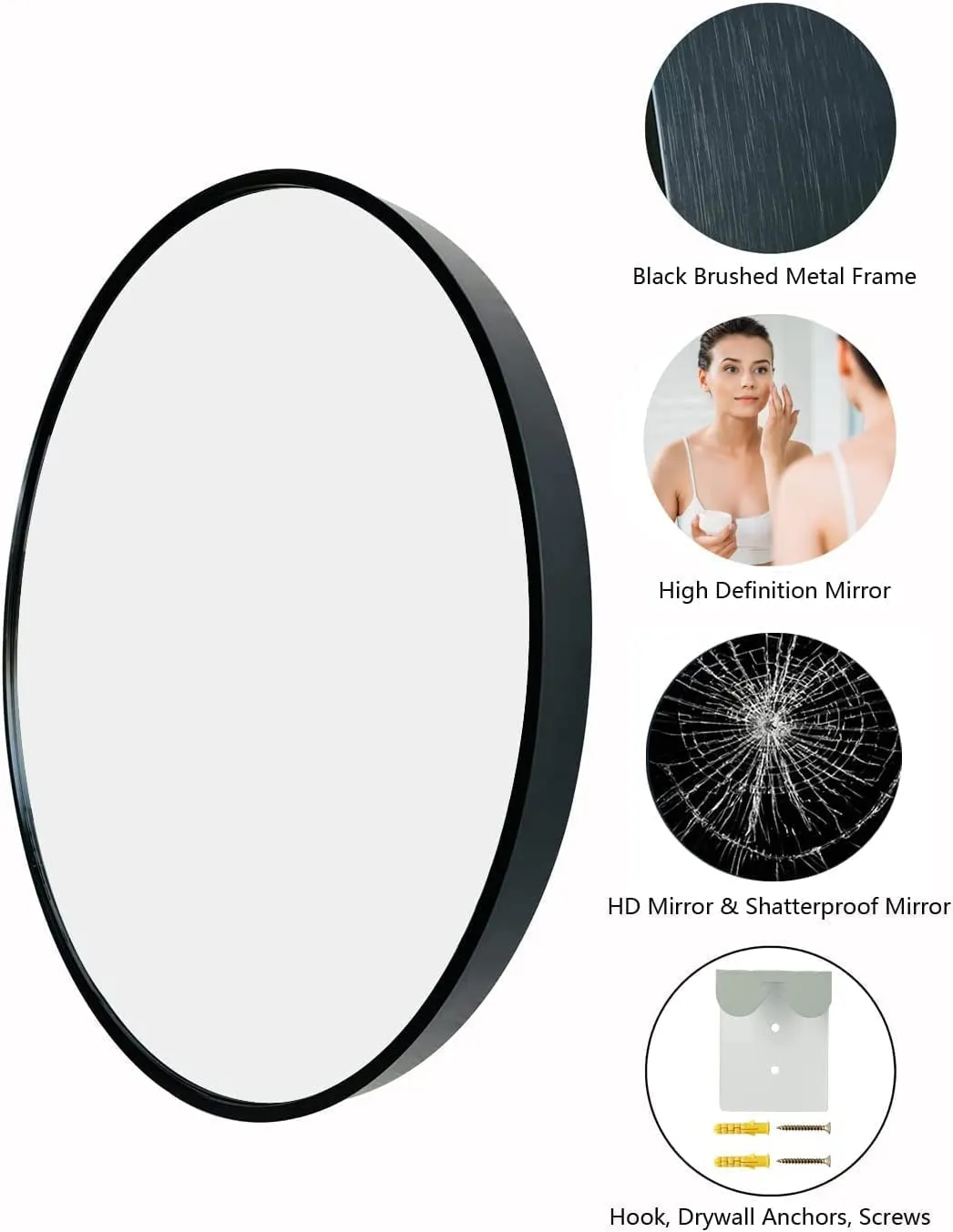 Cheval Glass Beveled Decorative Round Wall Mirror for Bathroom/Drawing Room/Wash Basin - 21 X 21 in Out Size | Designer Round Wall Mirror