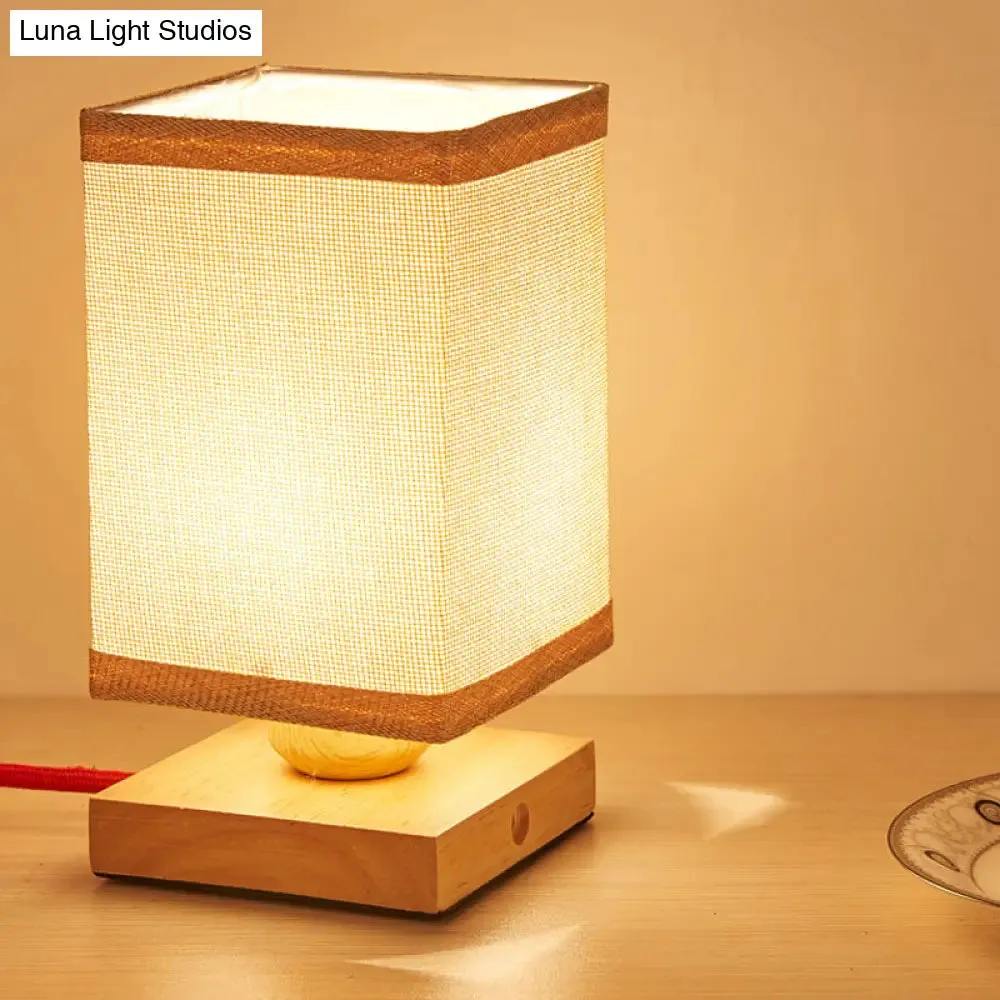 Chinese Wood Dining Room Desk Lamp with Rectangle Fabric Shade - 1 Head Table Light